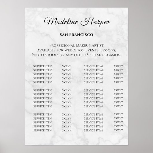 Poster Vintage Beauty Salon Price List (Devant)