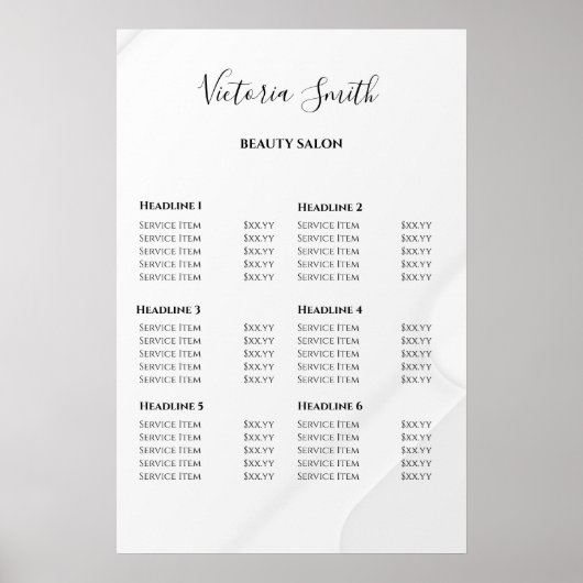 Poster Vintage Beauty Salon Price List (Devant)