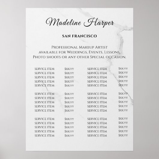 Poster Vintage Beauty Salon Price List (Devant)