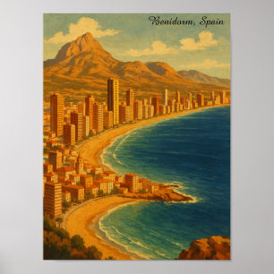 Poster Vintage Benidorm Costa Blanca Espagne Voyage