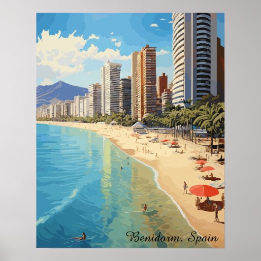 Poster Vintage Benidorm Spain Travel Mediterranean (Devant)