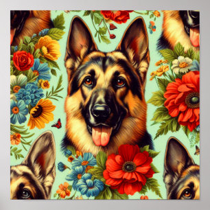 Poster Vintage berger allemand floral