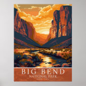 Poster  Vintage Big Bend National Park Sunset (Devant)
