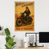 Poster Vintage Biker Freedom Art - Retro Ride Loves (Bureau à domicile)