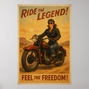 Poster Vintage Biker Freedom Art - Retro Ride Loves