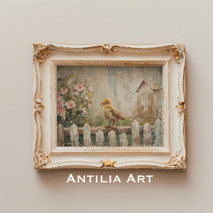 Poster Vintage Bird Springtime Peinture Pays Agritourisme