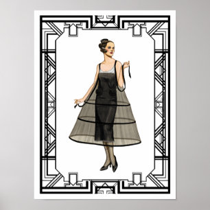 Poster Vintage Black and White Flapper Gown