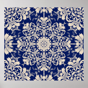 Poster Vintage Bleu : Elégant Motif sans couture.