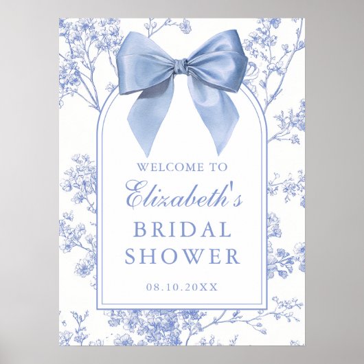 Poster Vintage Blue Bow Bridal Shower Welcome Sign (Devant)