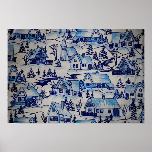 Poster Vintage Blue Christmas Village (Devant)