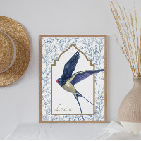 Vintage Blue Swallow Woodland Custom Wall Art