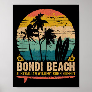Poster Vintage Bondi Beach, Australias Sp Surf le plus sa