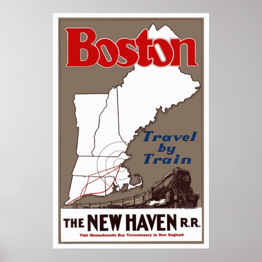 Poster Vintage Boston New England Train Travel (Devant)