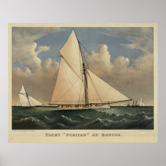 Poster Vintage Boston Yacht Puritan Illustration (1885) (Devant)