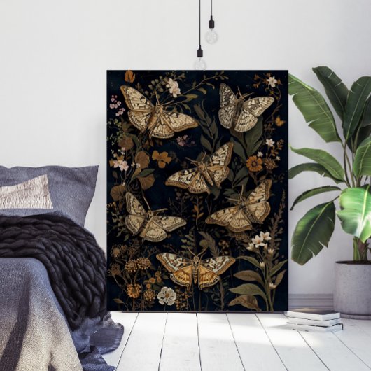 Poster Vintage Botanical Moths & Flowers 