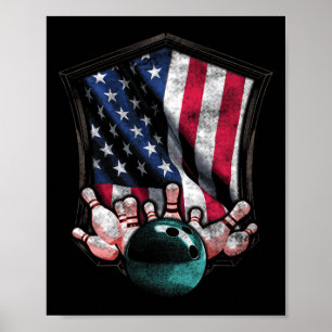 Poster Vintage Bowling American Usa Drapeau 4 juillet Bow