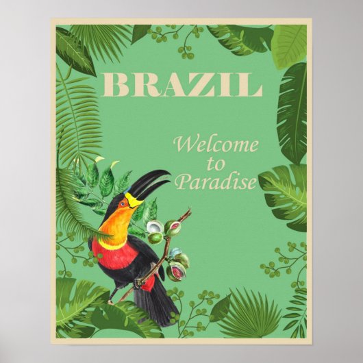 Poster Vintage Brésil Toucan Oiseau du Paradis Voyage (Devant)