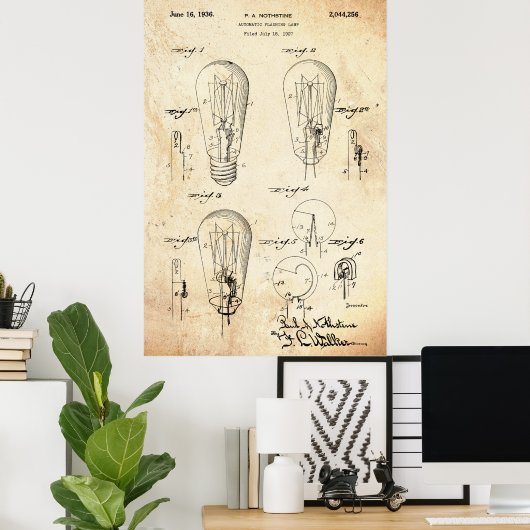 Poster Vintage | Brevet d'ampoule légère (Bureau à domicile)