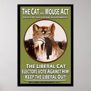 Poster Vintage British Suffragette Cat and Mouse Act