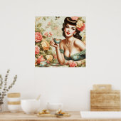 Poster Vintage broche florale vers le haut (Cuisine)