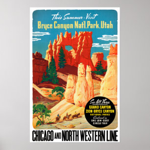 Poster Vintage Bryce Canyon National Park Utah Travel