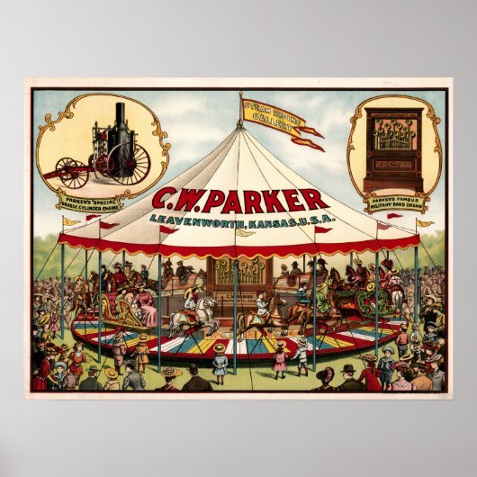 Poster Vintage C.W. Parker Steam Riding Gallery (Devant)