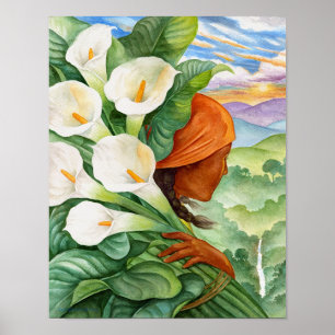 Poster Vintage Calla Lily Flowers Femme Aquarelle Florale