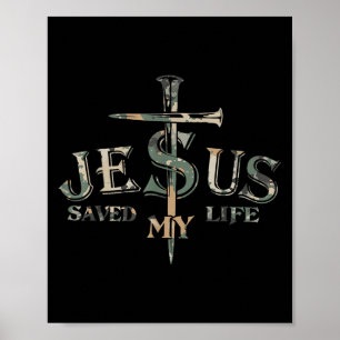 Poster Vintage Camo Jésus Croix Christ J'Ai Sauvé Ma Vie