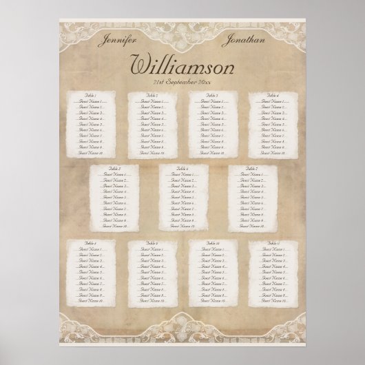 Poster Vintage Canvas, Paper & Lace Effect Seating Chart (Devant)