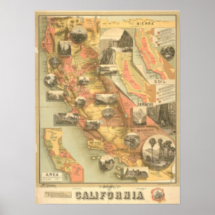 Poster Vintage, Carte Antique De Californie, Rétro