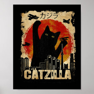 Poster Vintage Catzilla - Drôle Kitten Et Chat Pullover H