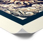 Poster Vintage Céleste Demi Soleil & Lune Bleu Jaune (Coin)