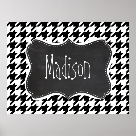 Poster Vintage Chalkboard look; Black & White Houndstooth (Devant)