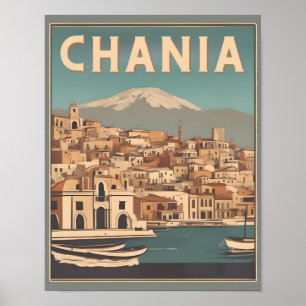 Poster Vintage Chania City Souvenirs cree grèce voyage