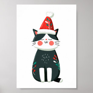 Poster Vintage Chat Mignon en Chapeau de Père Noël – Noël