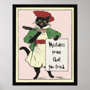 Poster Vintage Chat noir Motivational Enseignant's