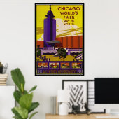 Poster Vintage Chicago, USA - (Bureau à domicile)