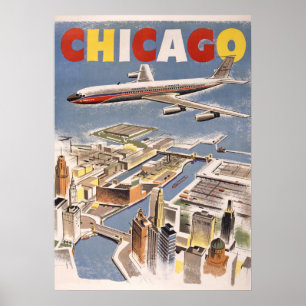 Poster Vintage Chicago USA Air Travel Publicité