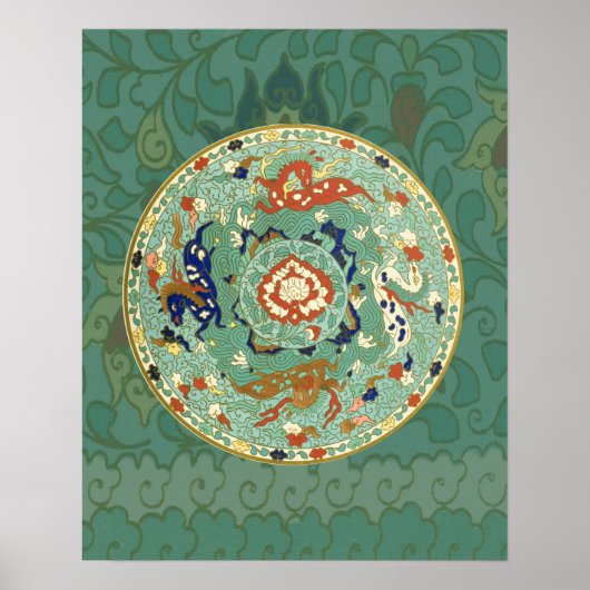 Poster Vintage China Blue Green Art Design Nature (Devant)