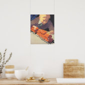Poster Vintage Christmas, Boy Playing with Toys Trains (Cuisine)