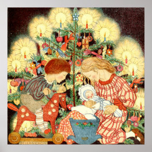 Poster Vintage Christmas Card Christmas Tree Children