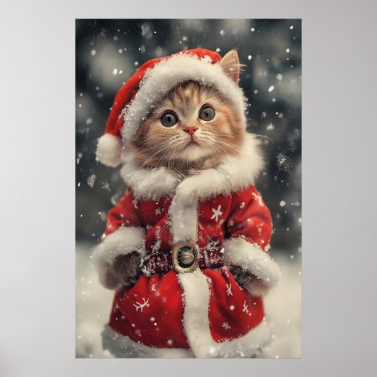 Poster Vintage Christmas Cat Print, Retro Holiday (Devant)