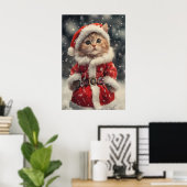 Poster Vintage Christmas Cat Print, Retro Holiday (Bureau à domicile)