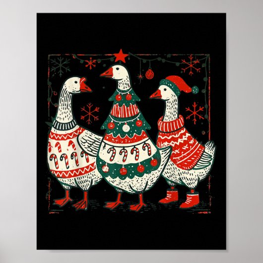 Poster Vintage Christmas Goose Santa Funny Duck Xmas (Devant)