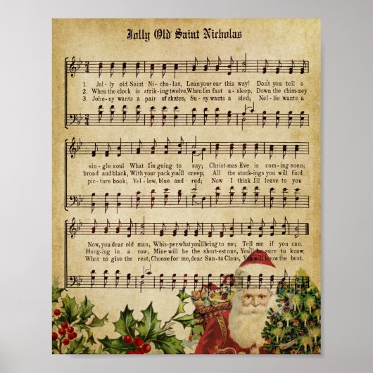 Poster Vintage Christmas Music Decoupage Imprimer (Devant)