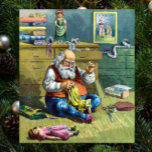 Poster Vintage Christmas, Santa Claus Making Toy Dolls<br><div class="desc">Vintage illustration Merry Christmas holiday design featuring a page from the book Santa Claus and His Works. Published by McLoughlin Brothers in 1889. The story tells of Santa's work making toys for all the good little boys and girls around the world. This Victorian Era image shows old jolly Saint Nicholas...</div>