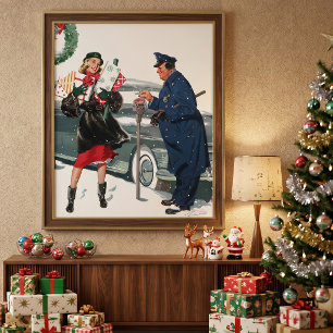 Poster Vintage Christmas, Shopping Presents Policeman