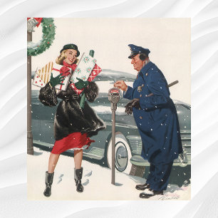 Poster Vintage Christmas, Shopping Presents Policeman