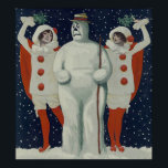 Poster Vintage Christmas Snowman et Ladies<br><div class="desc">C'est l'illustration vintage d'un bonhomme de neige de Noël et de certaines dames.</div>