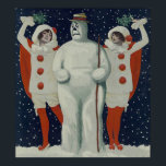 Poster Vintage Christmas Snowman et Ladies<br><div class="desc">C'est l'illustration vintage d'un bonhomme de neige de Noël et de certaines dames.</div>